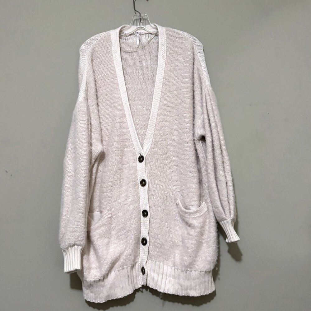 Free People Off-White Button Cardigan